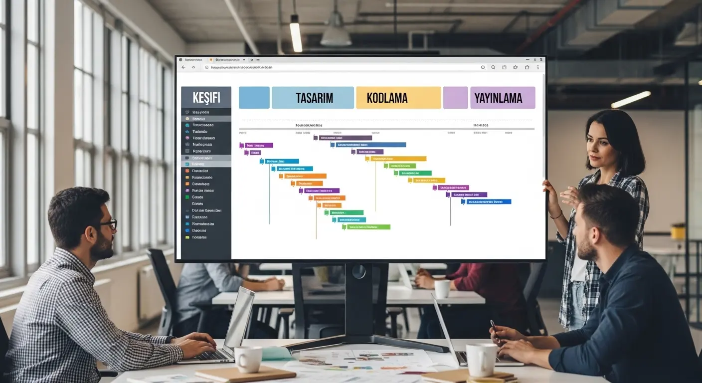 Planning visual showing the professionally managed steps of the web design process from discovery to launch.