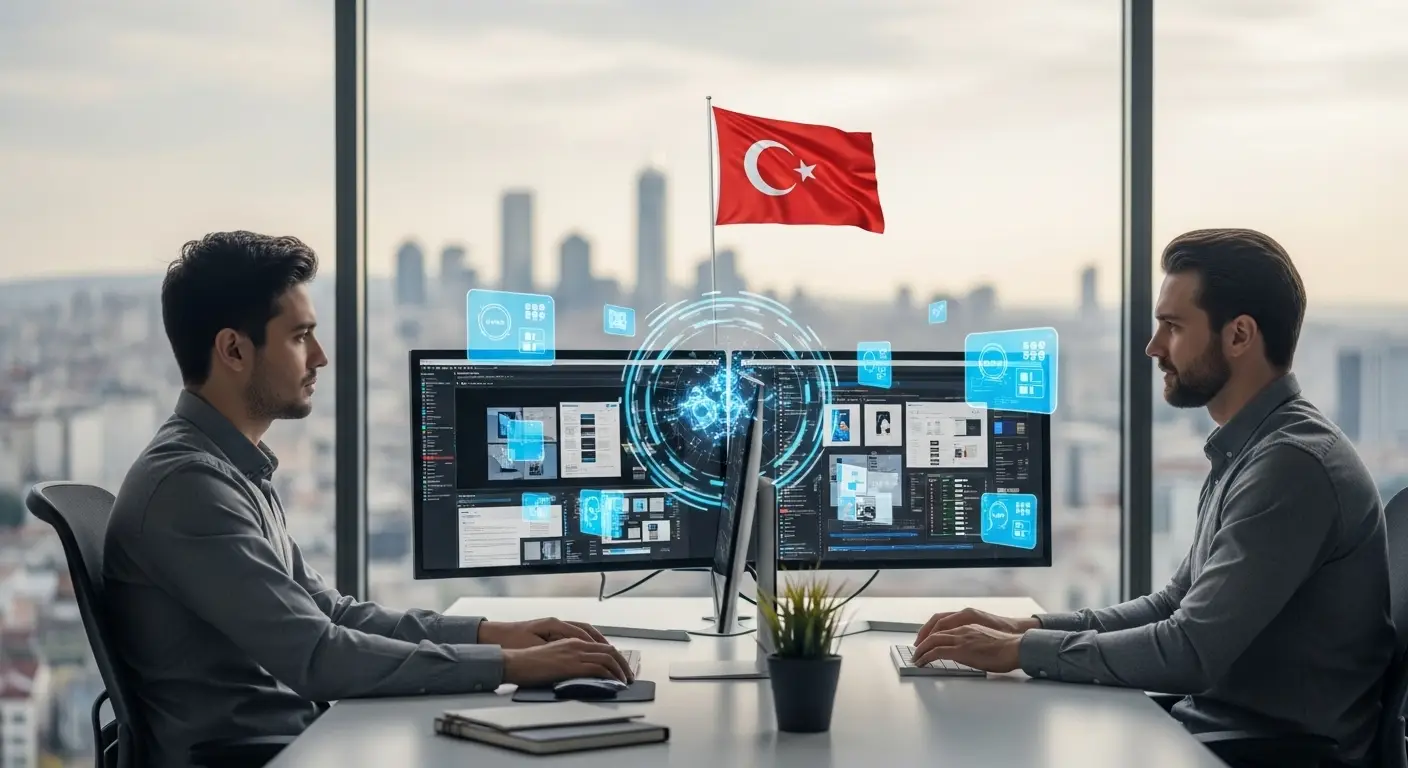 Ankara web tasarım uzmanı modern ofiste çalışırken, profesyonel web tasarım hizmetleri