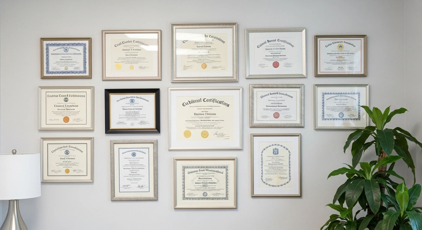 Important certificates and qualification documents for selecting a genital aesthetic specialist doctor.